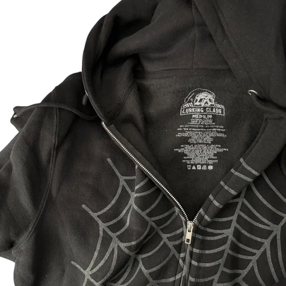 Lurking Class Men's Medium Gothic Streetwear Black Spider Web Graphic Zip Hoodie - Picture 5 of 16